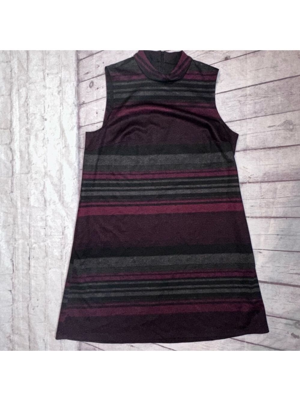 NWOT Women's XL AB Studio Sleeveless Dress Burgundy/Black/Gray
